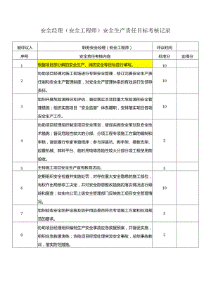 安全经理（安全工程师）安全生产责任目标考核记录.docx