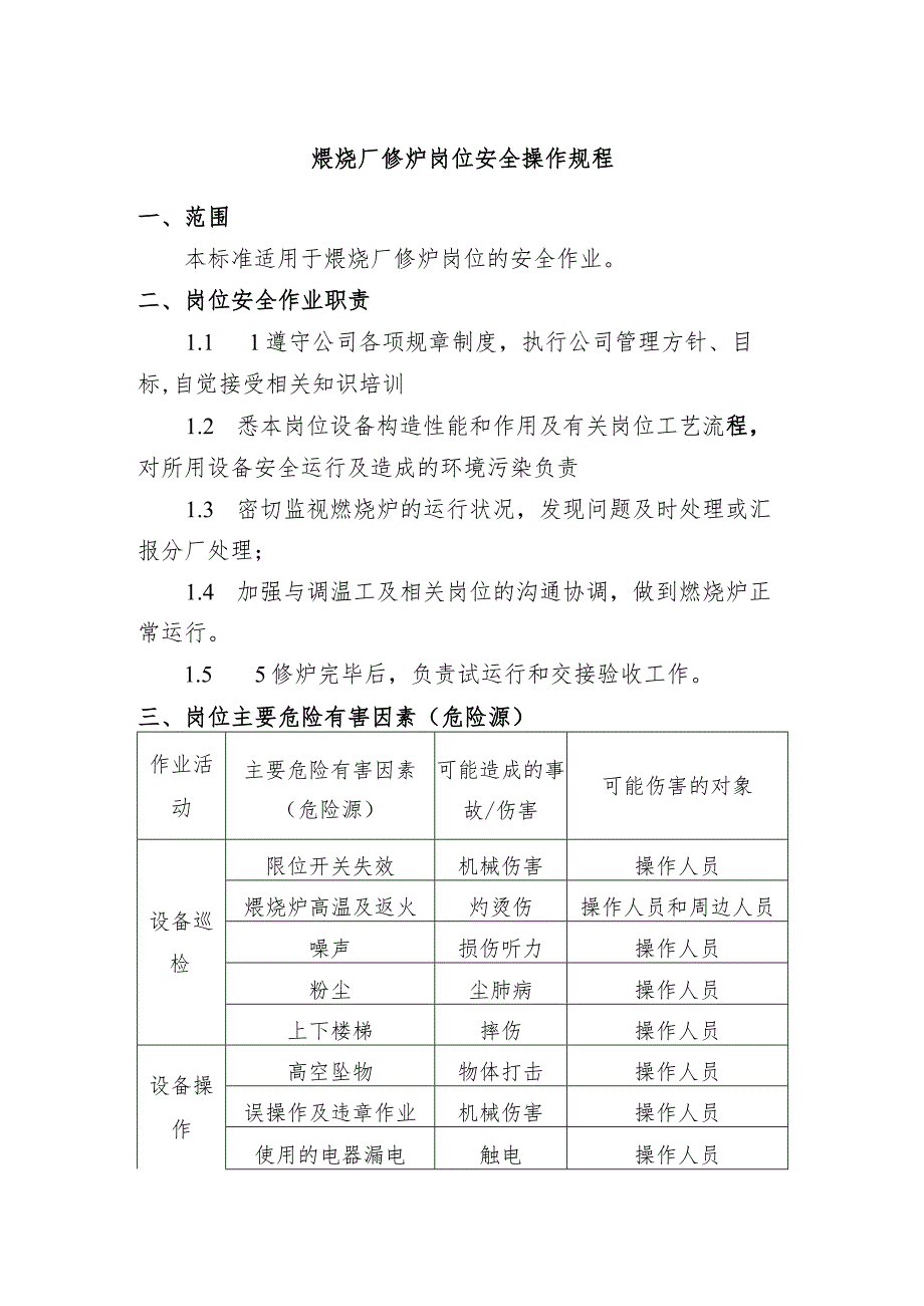 煅烧厂修炉岗位安全操作规程.docx_第1页