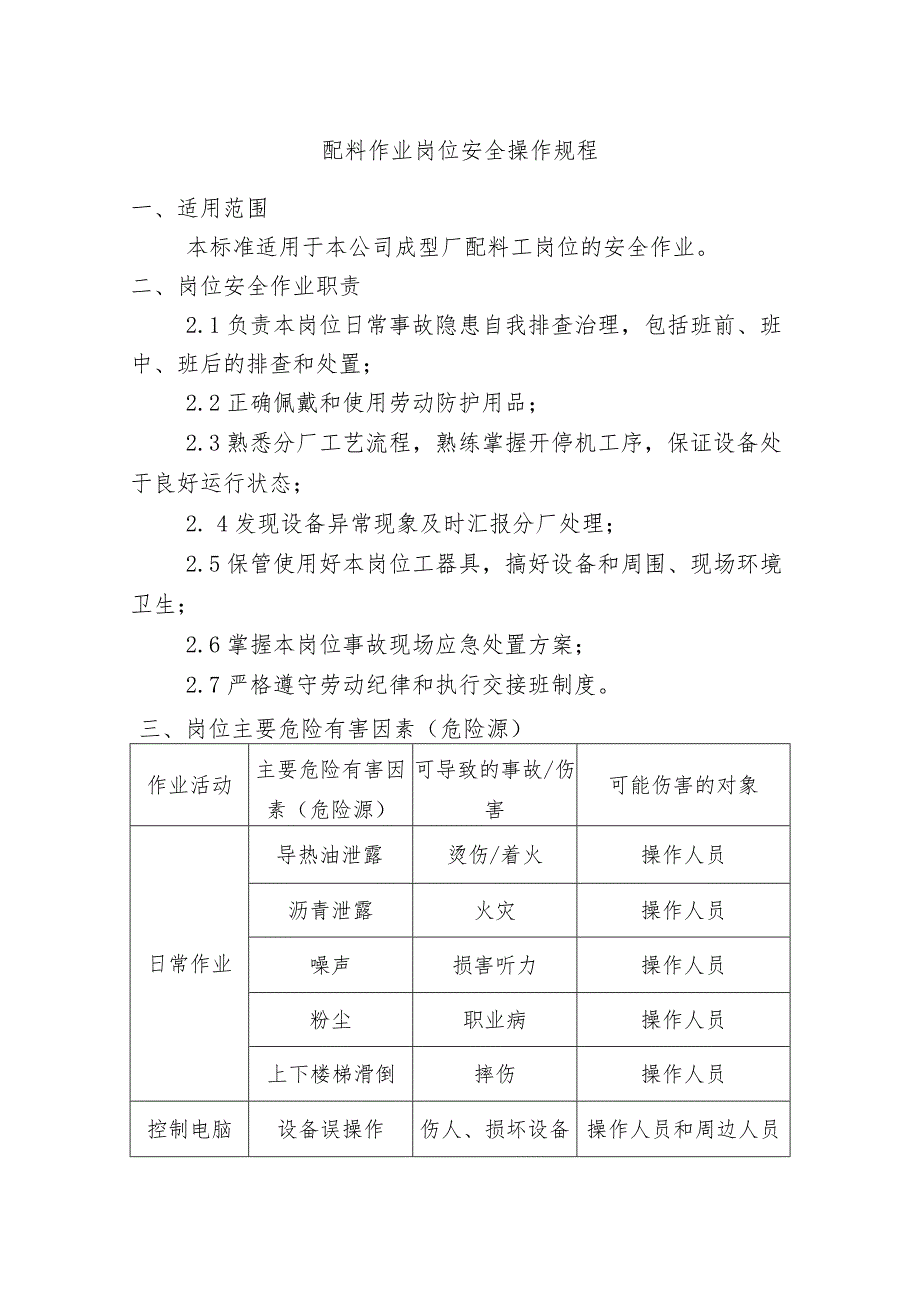 配料作业岗位安全操作规程.docx_第1页