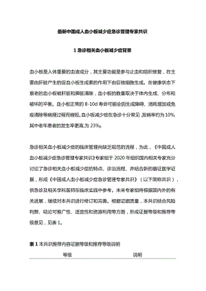 最新中国成人血小板减少症急诊管理专家共识.docx