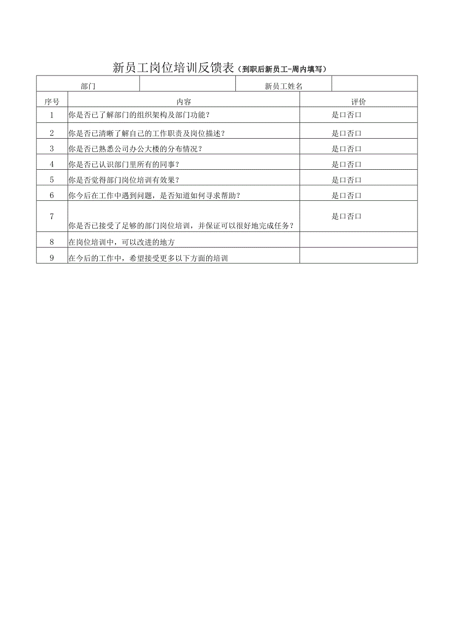 新员工岗位培训反馈表.docx_第1页