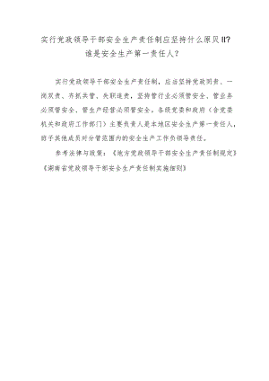 实行党政领导干部安全生产责任制应坚持什么原则？谁是安全生产第一责任人？.docx