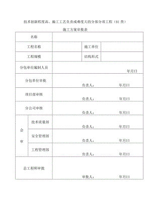 技术创新程度高、施工工艺负责或难度大的分部分项工程（B1类）施工方案审批表.docx