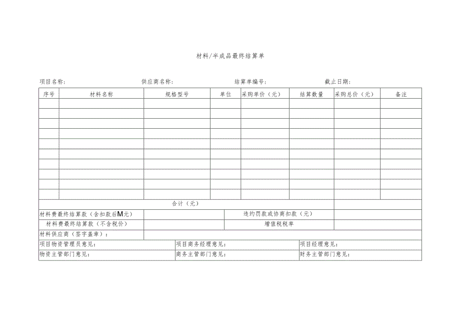 材料半成品最终结算单.docx_第1页