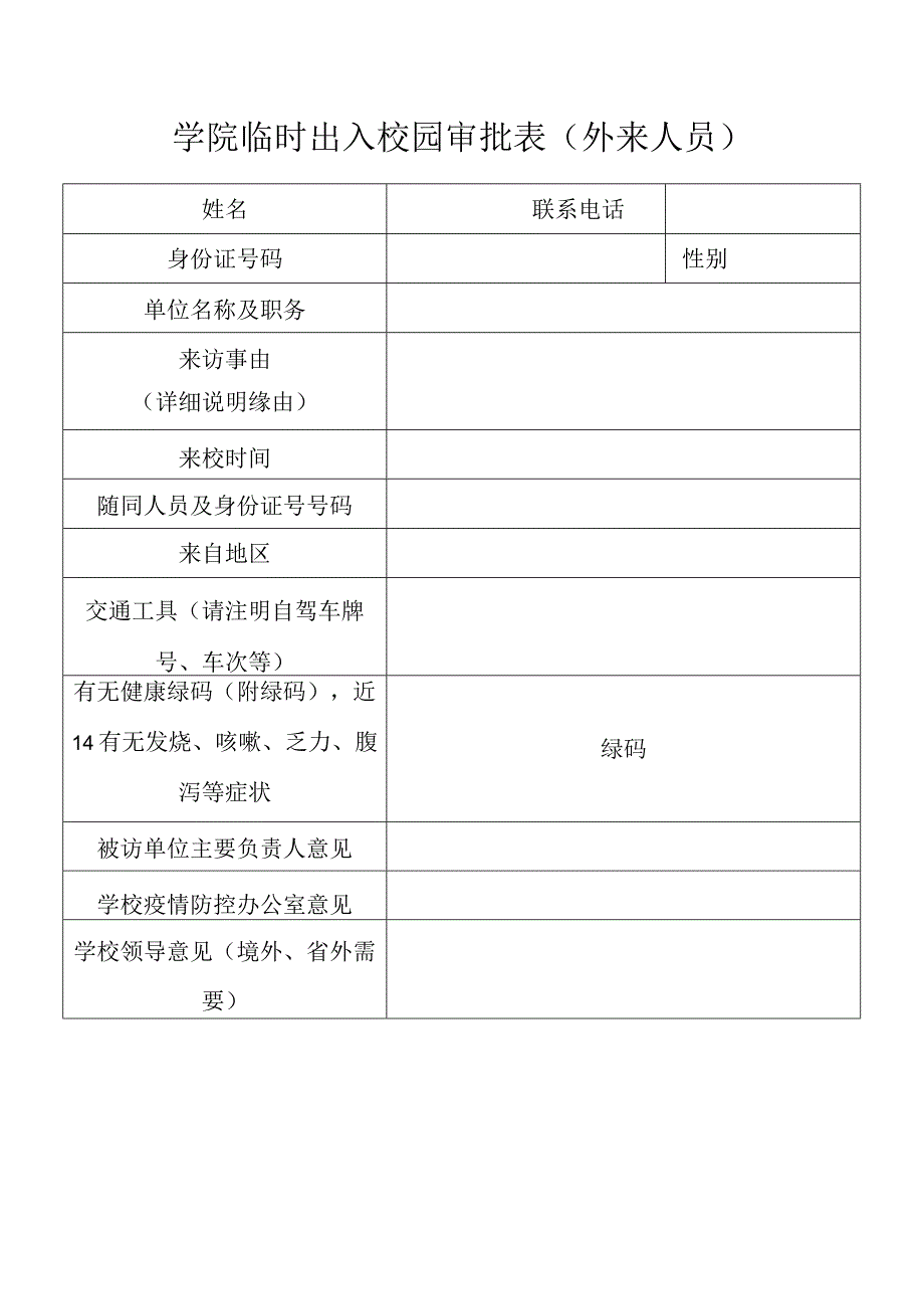 学院临时出入校园审批表（外来人员）.docx_第1页