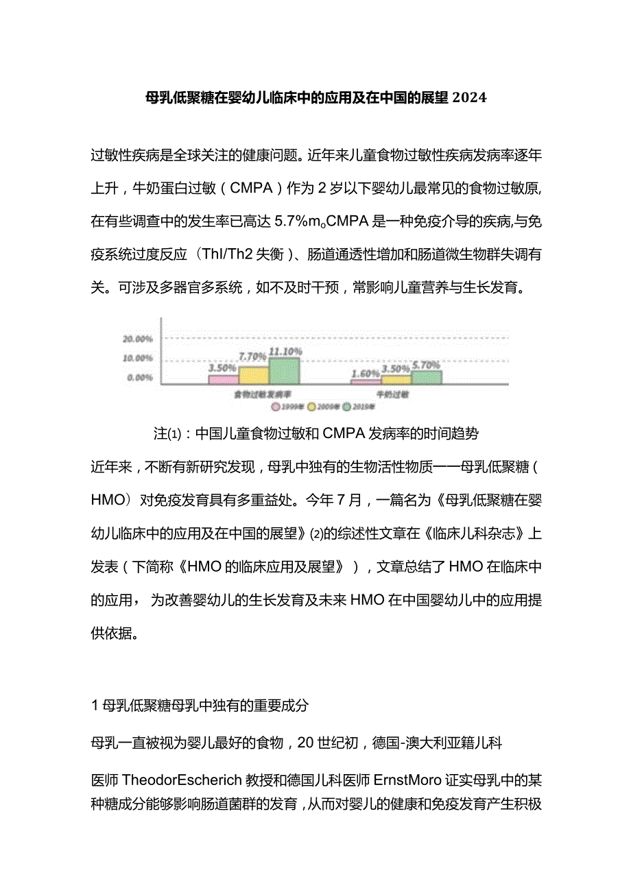 母乳低聚糖在婴幼儿临床中的应用及在中国的展望2024.docx_第1页