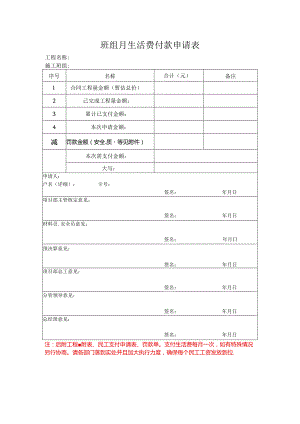 班组月生活费付款申请表.docx