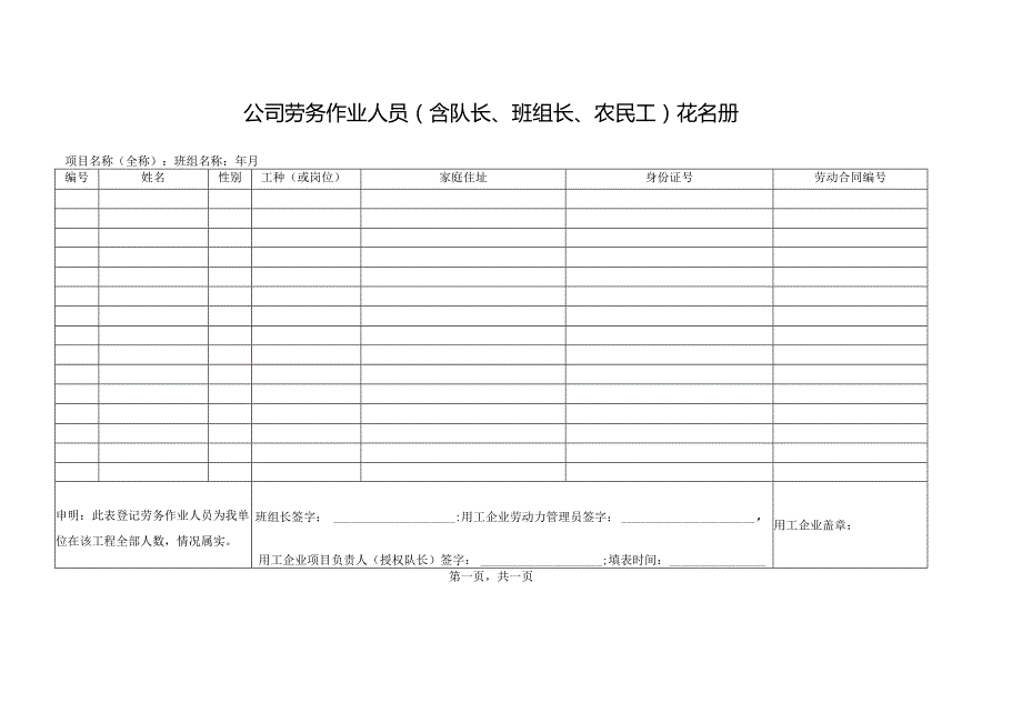 公司劳务作业人员（含队长、班组长、农民工）花名册.docx_第1页