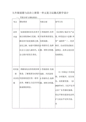 九年级道德与法治上册第一单元复习议题式教学设计.docx