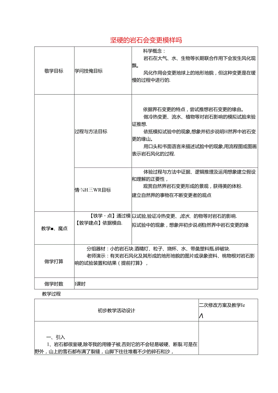 五年级科学上册教案坚硬的岩石会改变模样吗_教科版.docx_第1页