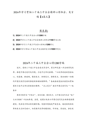 2024年学习贯彻二十届三中全会精神心得体会、发言稿【4篇文】.docx