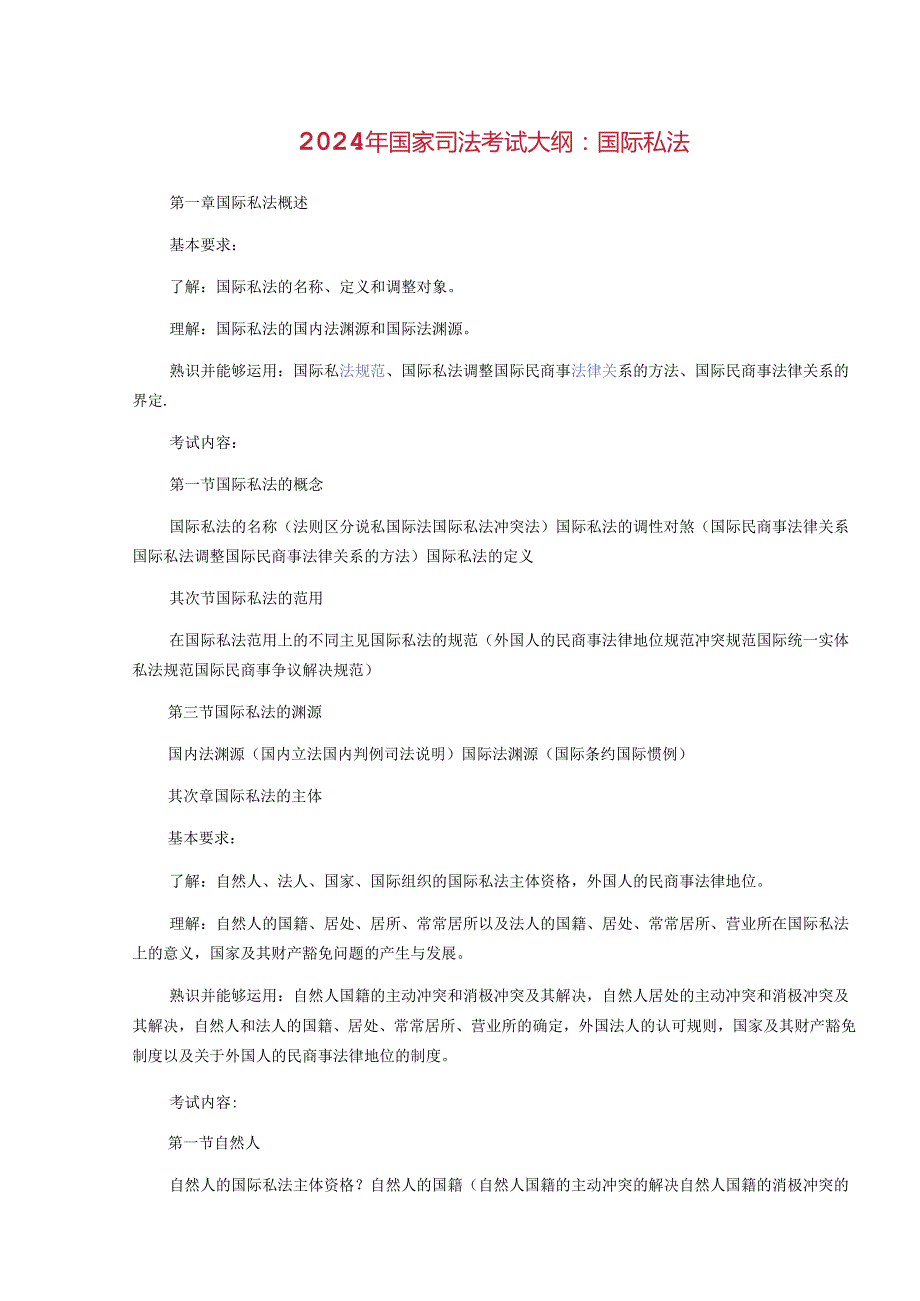 2024年国家司法考试大纲：国际私法.docx_第1页