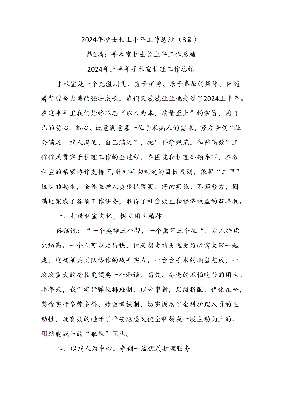 (3篇)2024年护士长上半年工作总结.docx_第1页