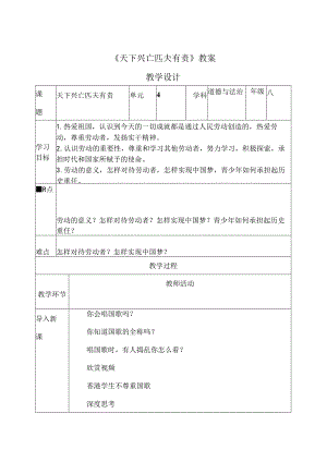 4.10.2 天下兴亡 匹夫有责-2024-2025学年初中道德与法治八年级上册教案.docx