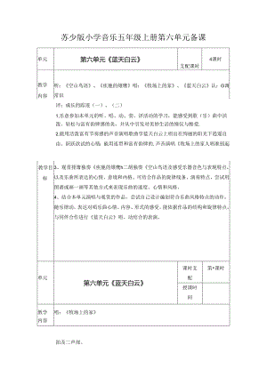 五年级上册音乐教案－第六单元蓝天白云苏少版.docx