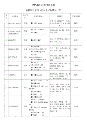 2023年新改版教科版五年级下册科学实验教学计划.docx