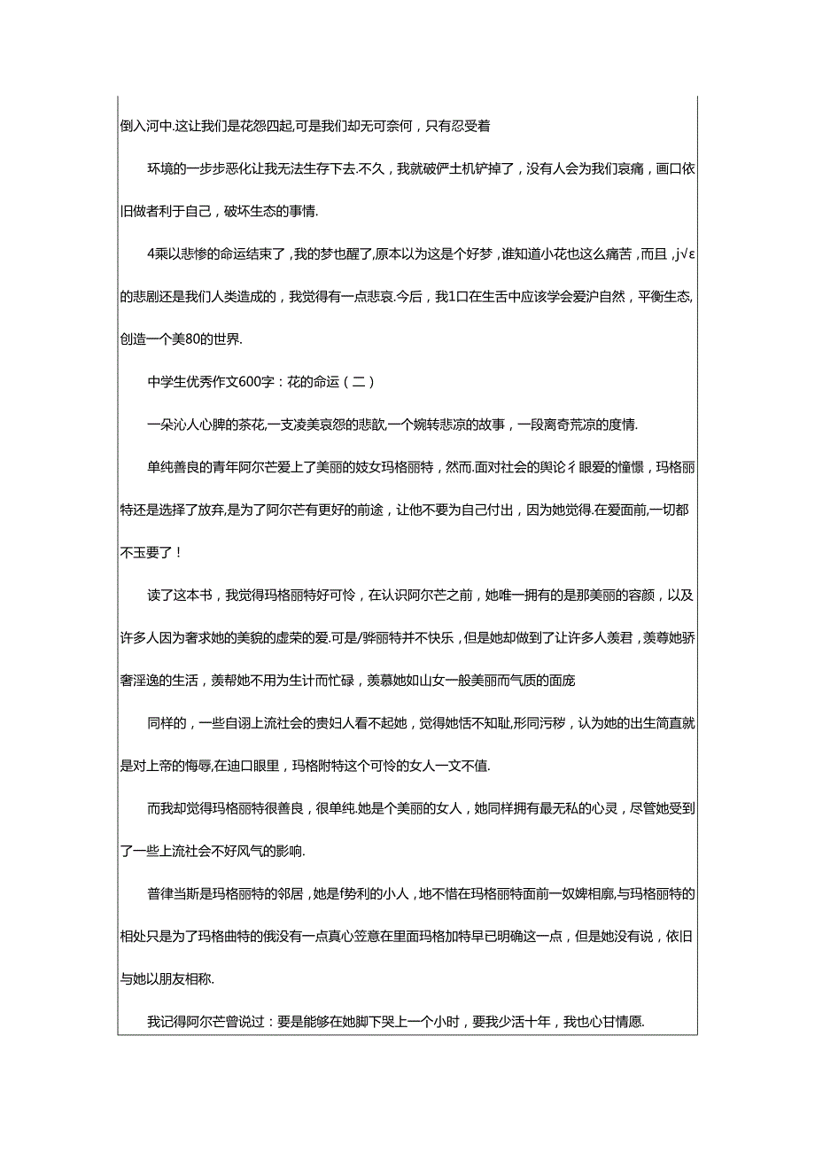 2024年中学生优秀作文600字：花的命运.docx_第2页