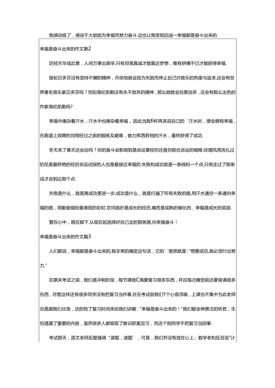 2024年幸福是奋斗出来的作文9篇(推荐).docx_第2页