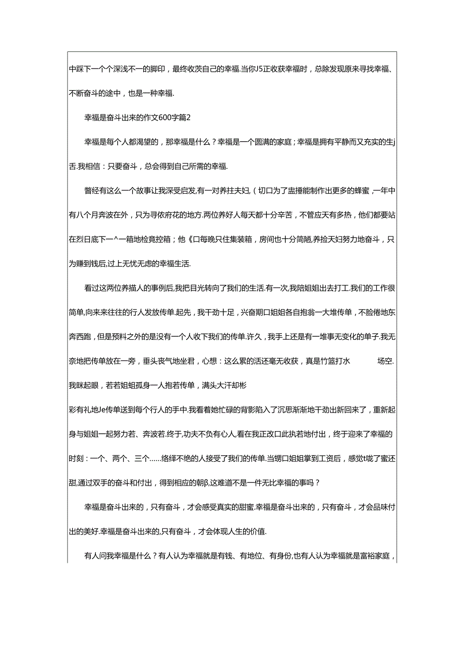 2024年幸福是奋斗出来的作文600字（通用20篇）.docx_第2页