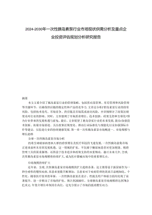 2024-2030年一次性胰岛素泵行业市场现状供需分析及重点企业投资评估规划分析研究报告.docx