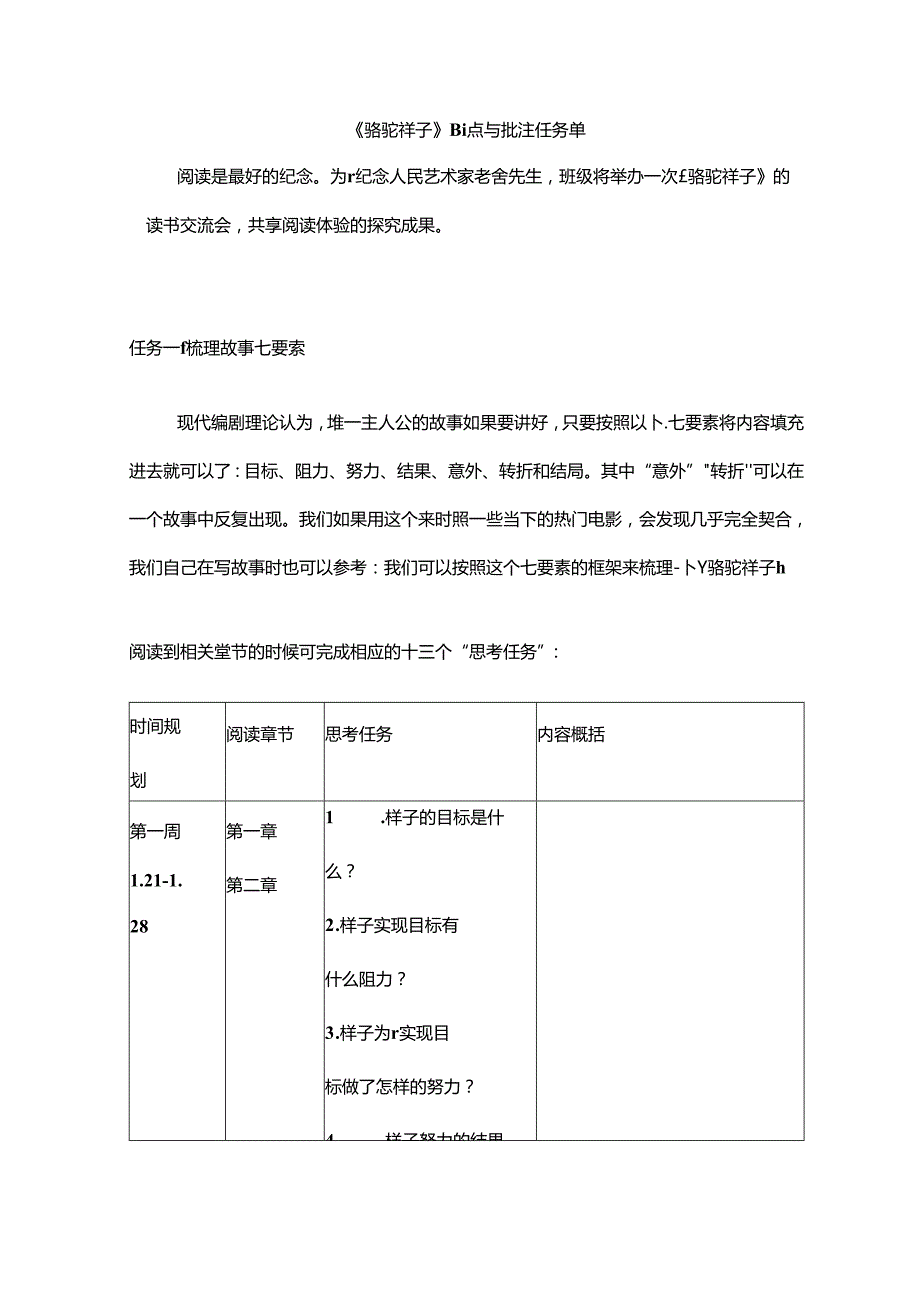 2024年七年级下册名著学习《骆驼祥子》阅读任务单.docx_第1页