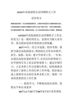 2024年大学副校长试用期转正工作总结范文.docx