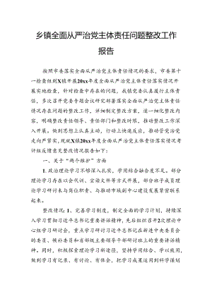 乡镇全面从严治党主体责任问题整改工作报告.docx