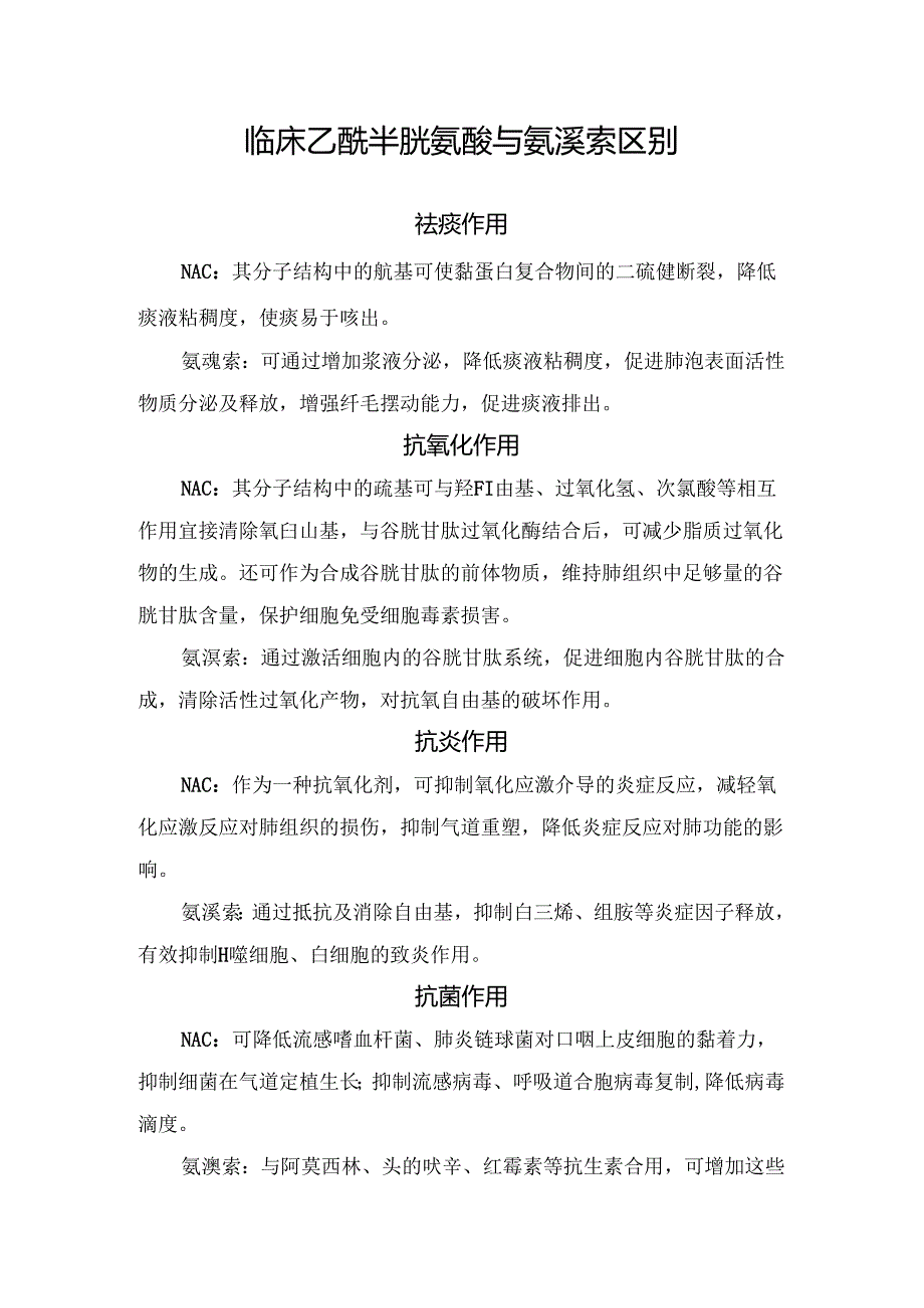 临床乙酰半胱氨酸与氨溴索区别.docx_第1页