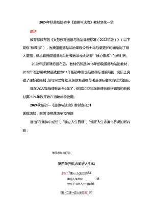 2024年秋最新版初中《道德与法治》教材变化一览.docx