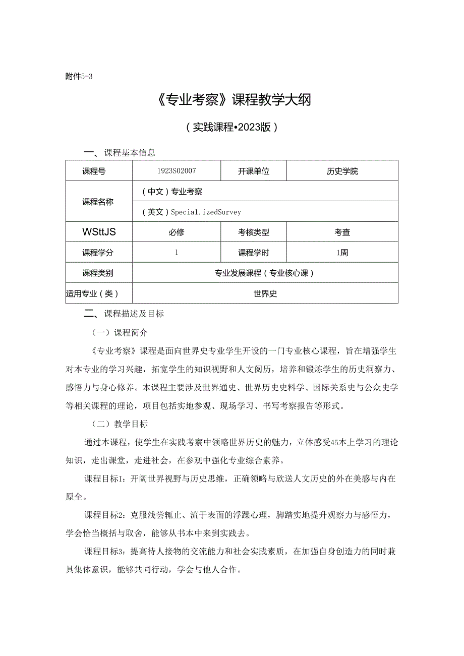 1923S02007-专业考察-课程教学大纲.docx_第1页