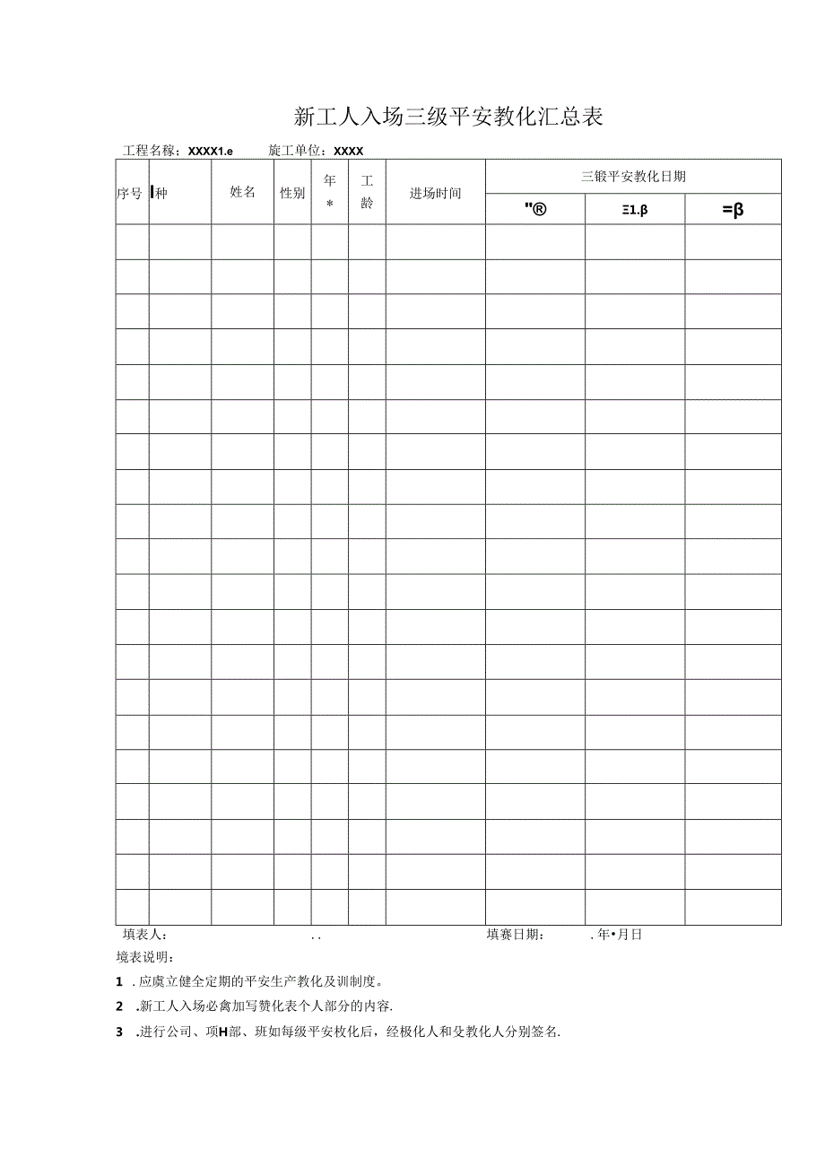 使用建筑三级安全教育表格大全.docx_第1页