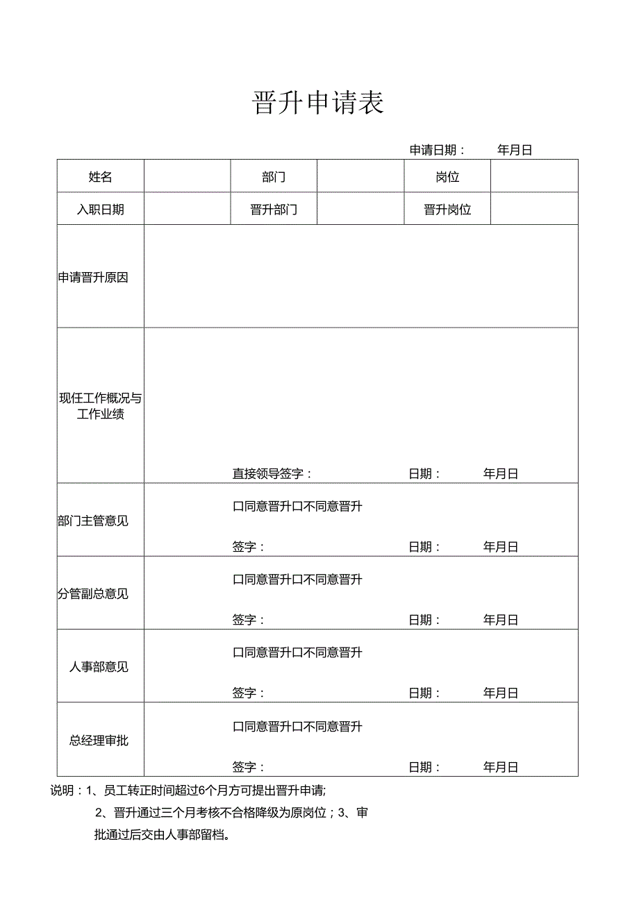 人事员工晋升申请表（标准版）.docx_第1页