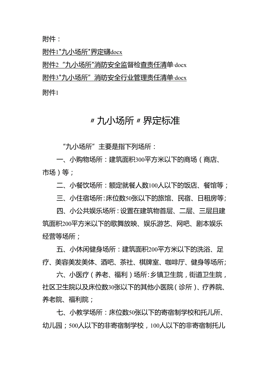 九小场所”界定标准、消费安全监督检查、行业管理责任清单.docx_第1页