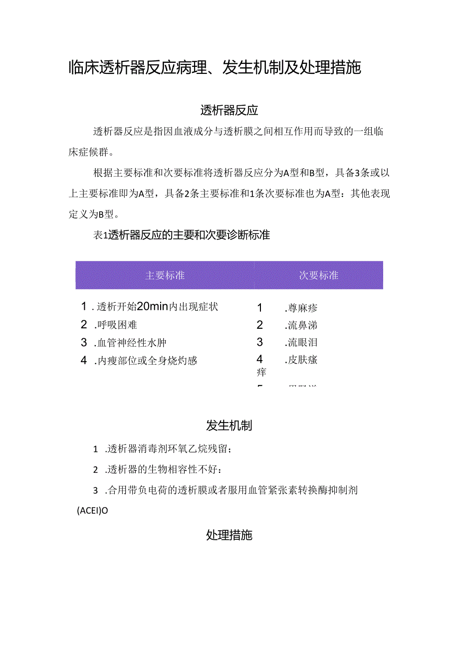 临床透析器反应病理、发生机制及处理措施.docx_第1页