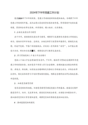 2024年下半年党建工作计划.docx