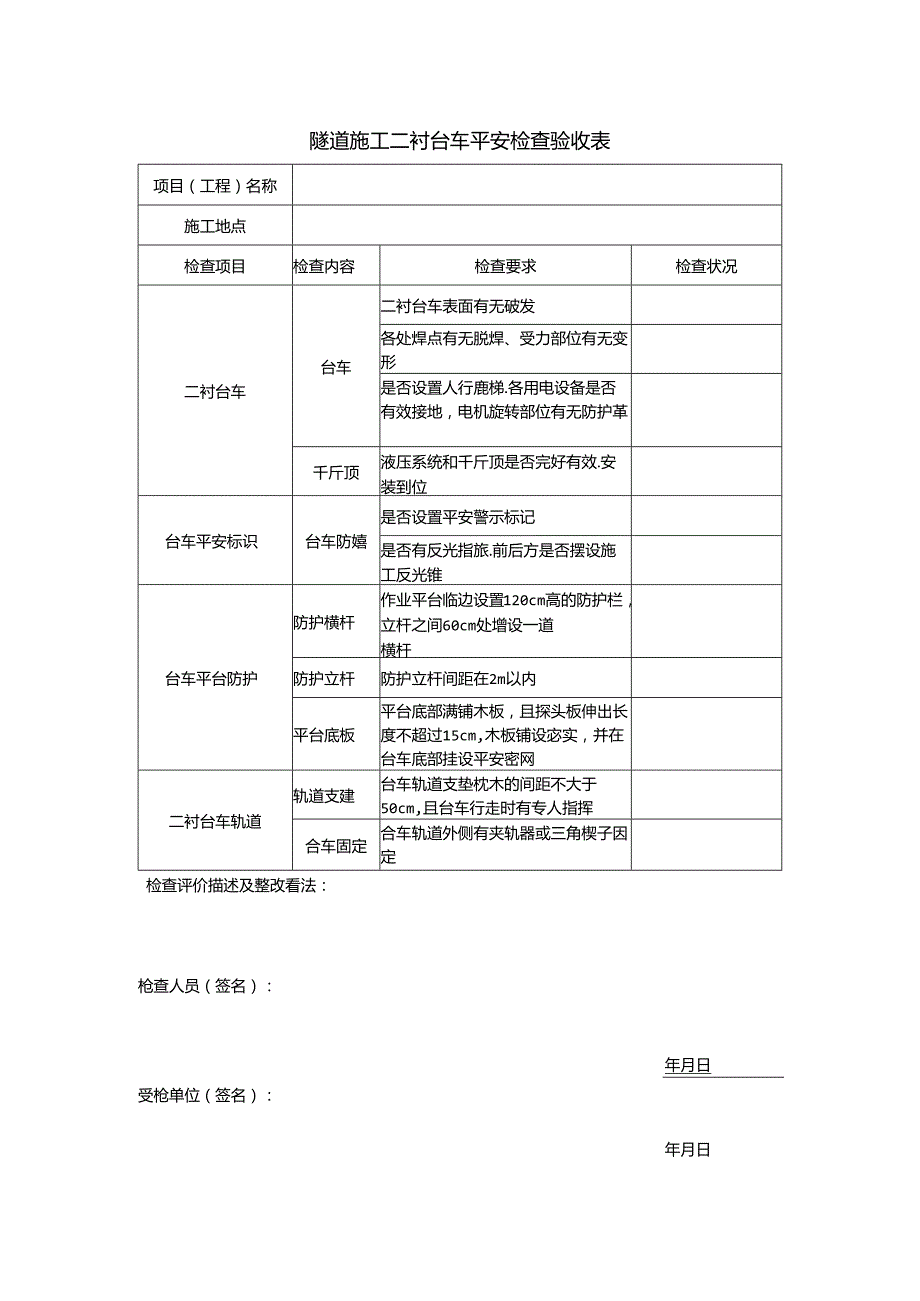 二衬台车安全检查验收表.docx_第1页