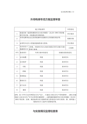 [监理资料][安全台账]外用电梯专项方案监理审查 与实施情况监理检查表.docx