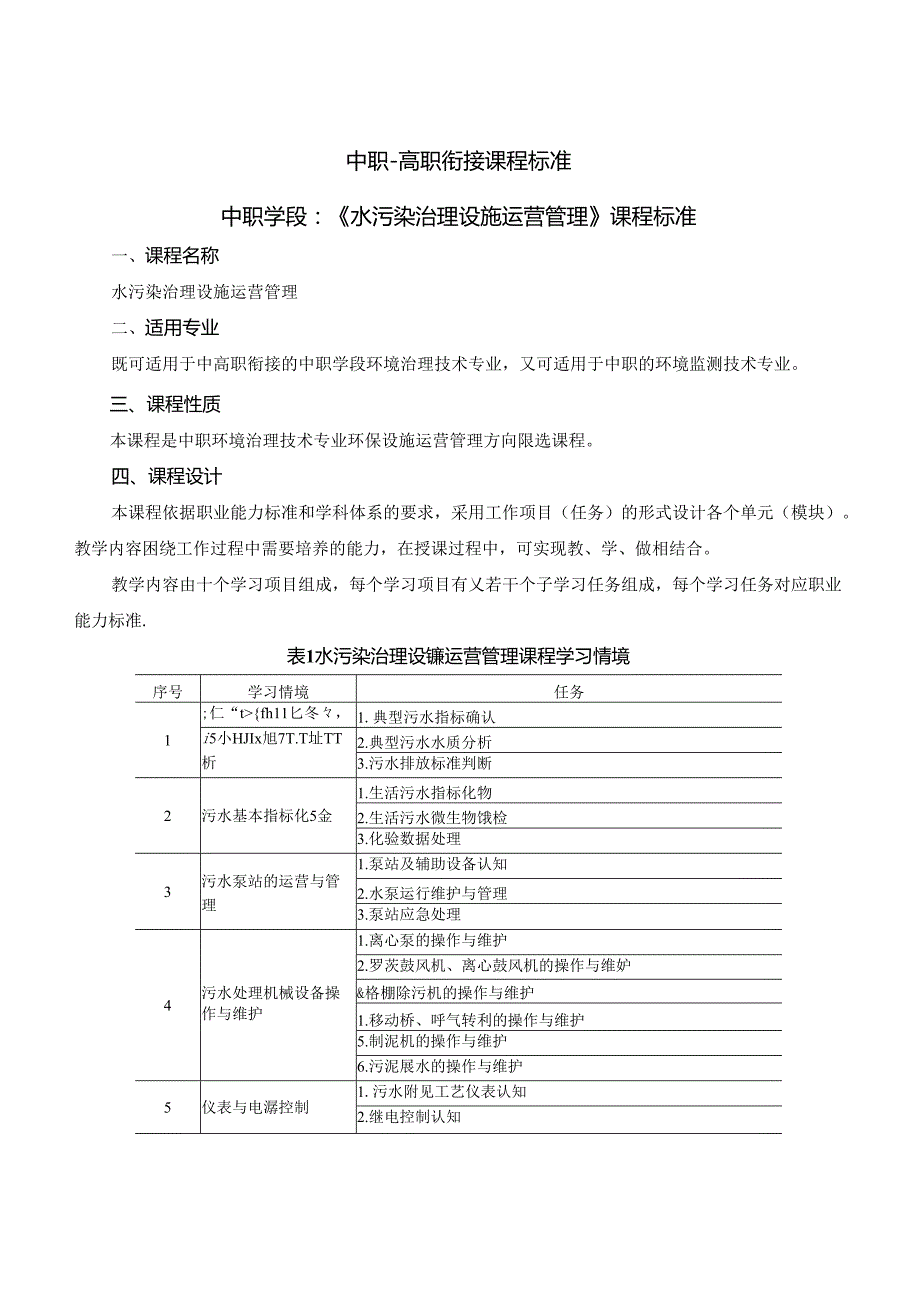 《水污染治理设施运营管理》课程标准（中高职衔接-中职学段）.docx_第2页