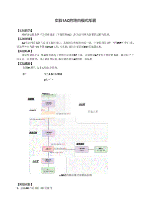 《网络安全设备原理与应用》 实验手册 实验1--12 AC的路由模式部署---EDR客户端的基本策略和客户端卸载.docx