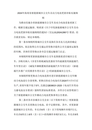 《2024年海南省新能源城市公交车动力电池老旧营运货车报废更新补贴实施细则》.docx