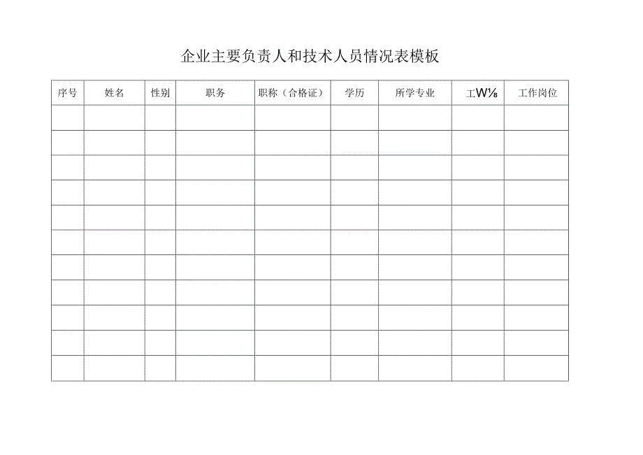 企业主要负责人和技术人员情况表模板.docx_第1页