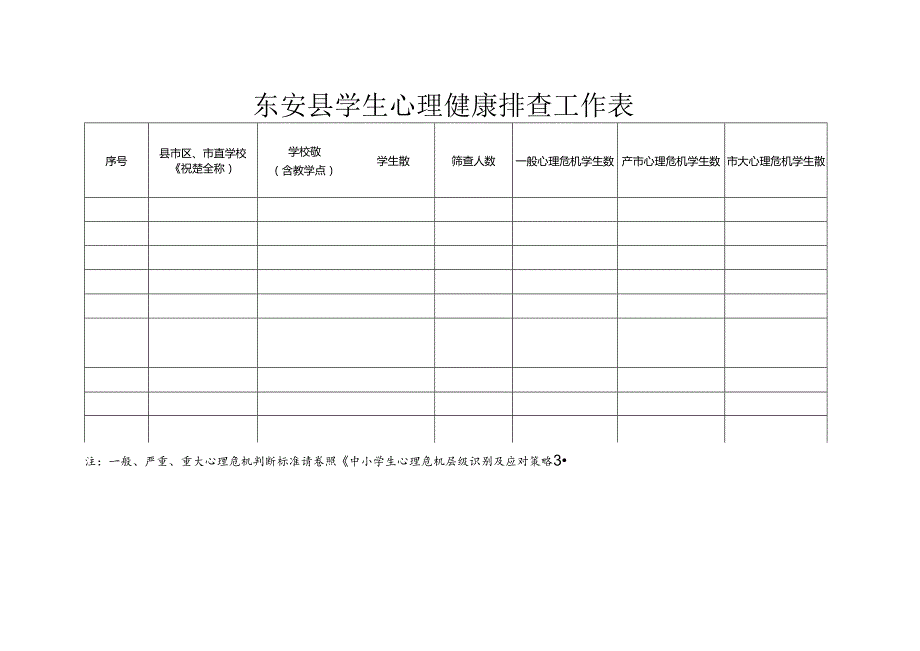 东安县学生心理健康排查工作表.docx_第1页