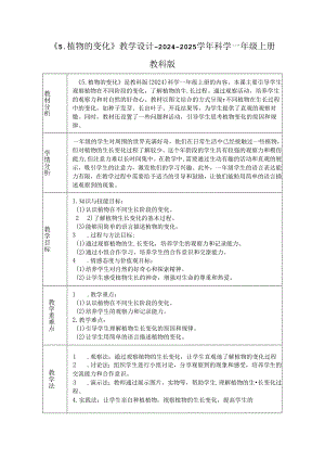 《5. 植物的变化》教学设计-2024-2025学年科学一年级上册教科版.docx