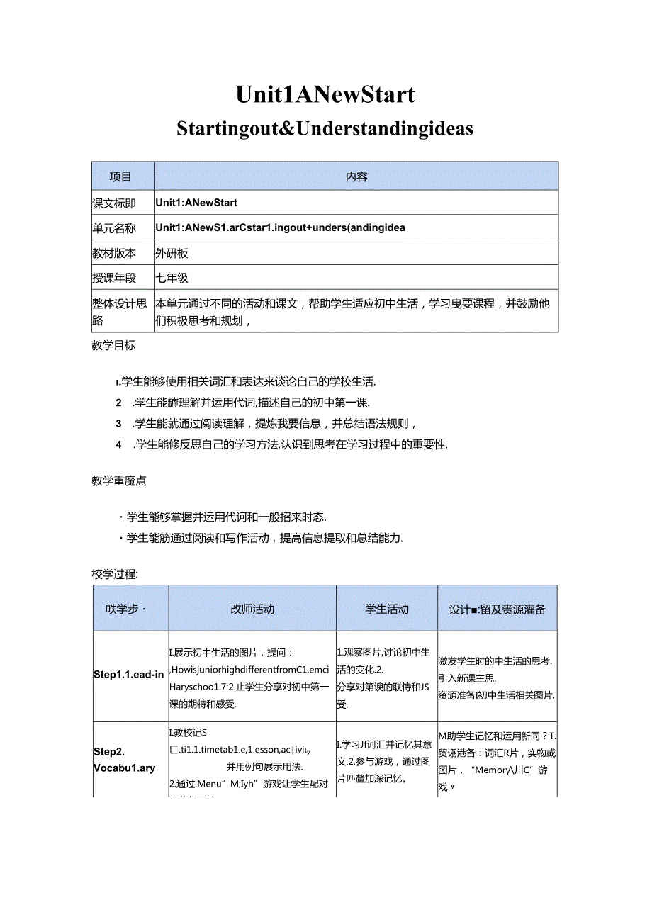 Unit 1 Starting out&Understanding ideas 教学设计-外研版（2024）七年级上册.docx_第1页