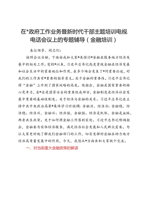 人民银行行长在全州政府工作业务暨新时代干部主题培训电视电话会议上的专题辅导（金融.docx