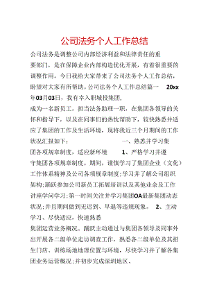 公司法务个人工作总结.docx