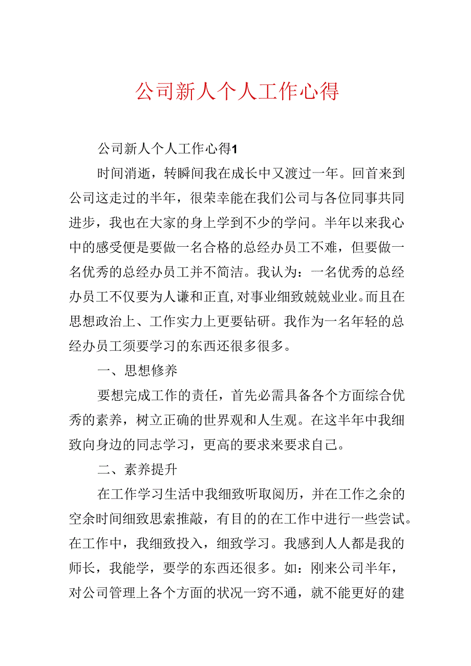 公司新人个人工作心得.docx_第1页