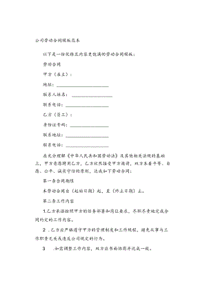 公司劳动合同模板范本.docx