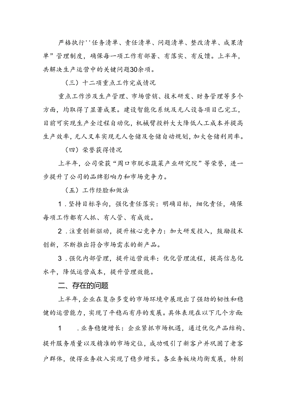 公司2024年上半年工作进展总结及下半年工作计划.docx_第2页