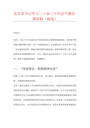 党支部书记学习二十届三中全会专题党课讲稿（精选）.docx